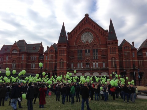 Supporters in front of Music Hall