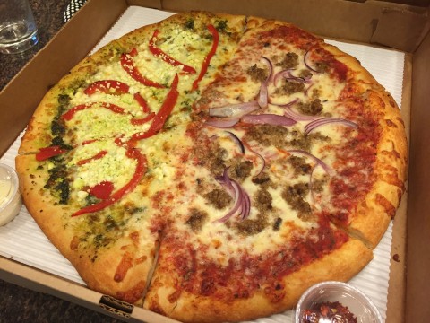 Half Pesto & Goat Cheese / Half Coetta & Onion